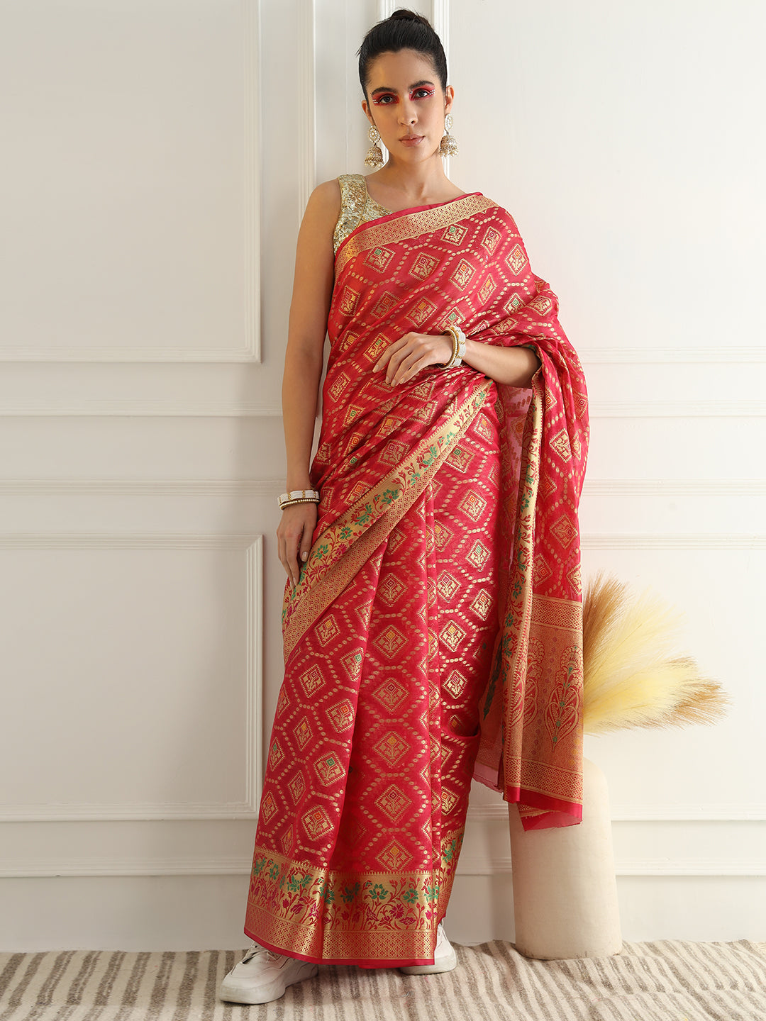 Chanderi Silk Resham & Zari Woven Meenakari Saree