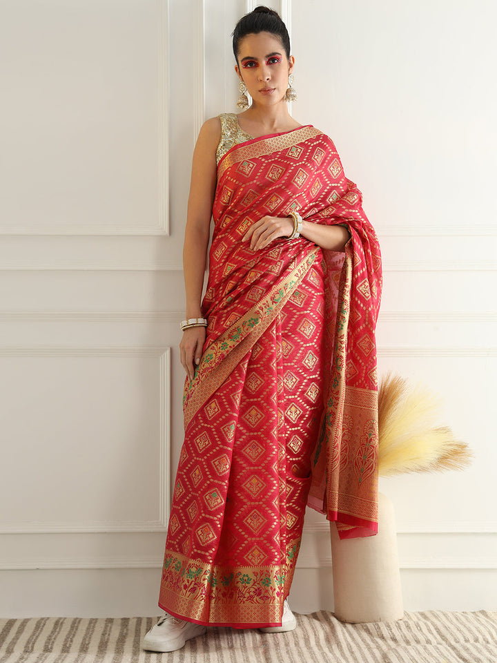 Chanderi Silk Resham & Zari Woven Meenakari Saree
