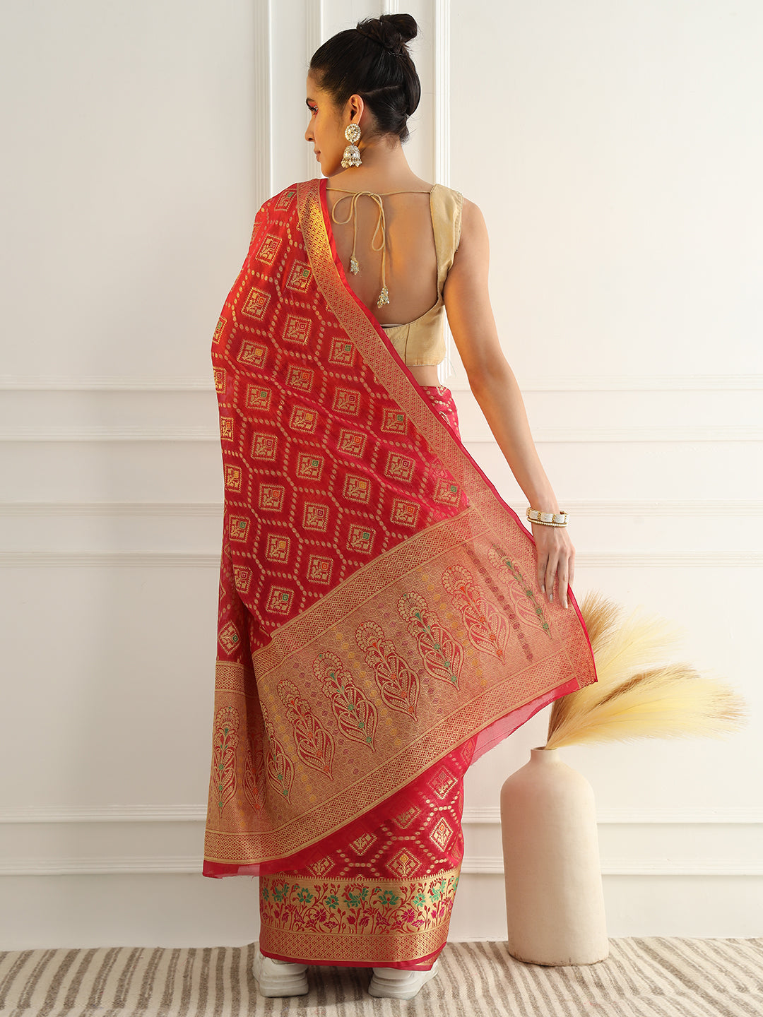 Chanderi Silk Resham & Zari Woven Meenakari Saree