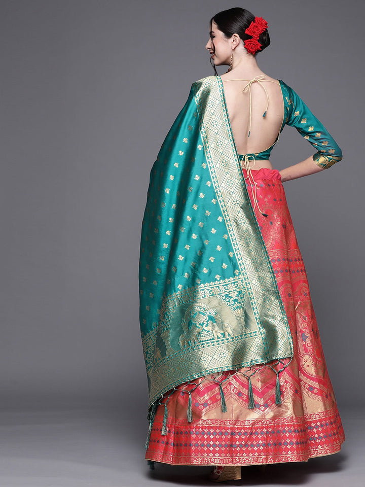 Magenta Semi Stitched Banarasi Silk Lehenga with Resham Weaving