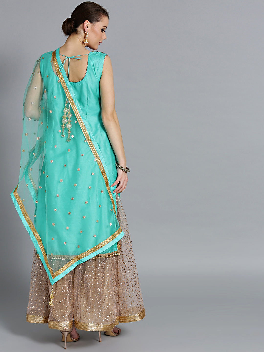 Jewelled Neckline Kurta with Embroidered Pallazo