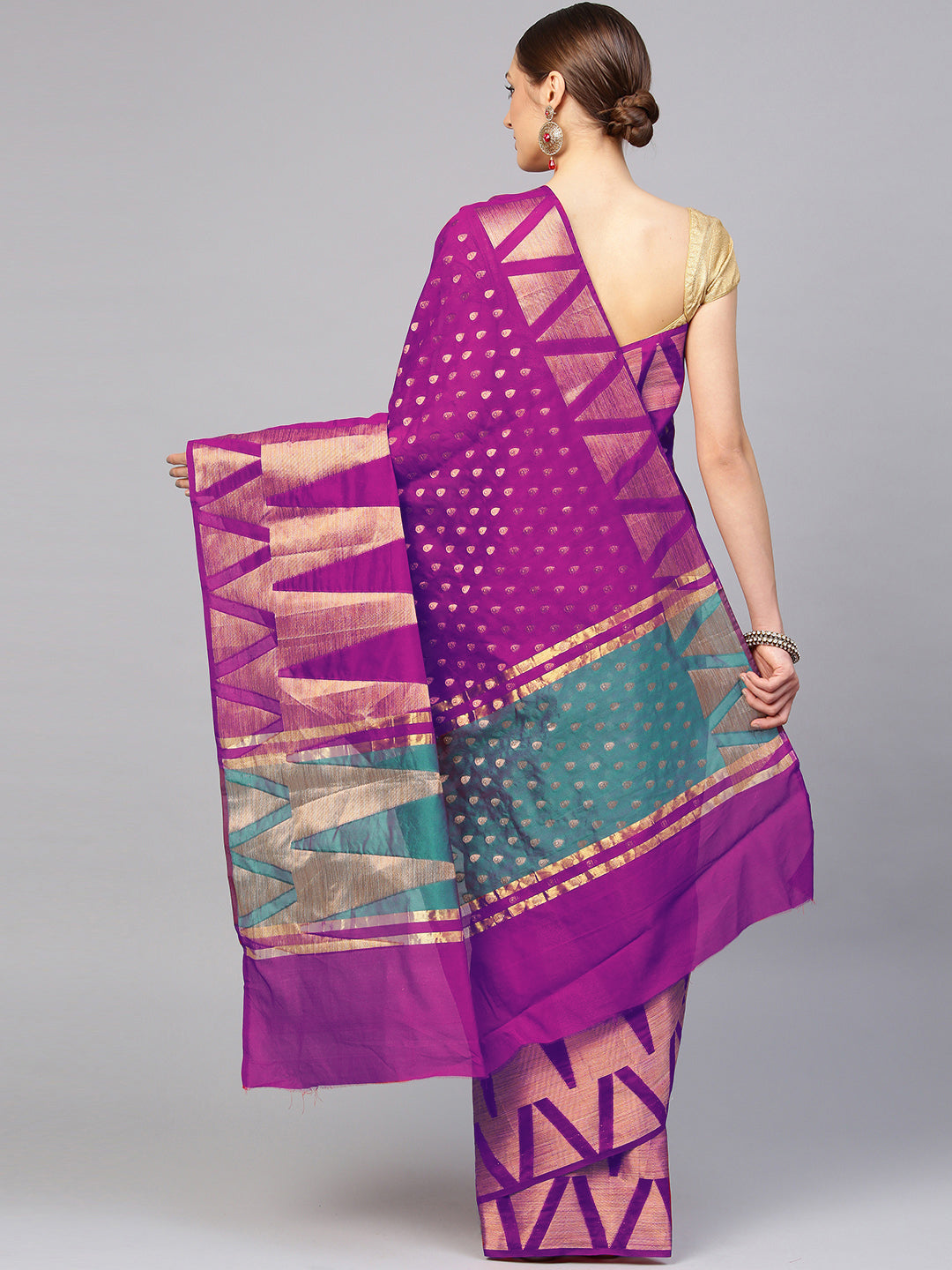 Purple Banarasi Silk saree with h&loom woven temple pattern