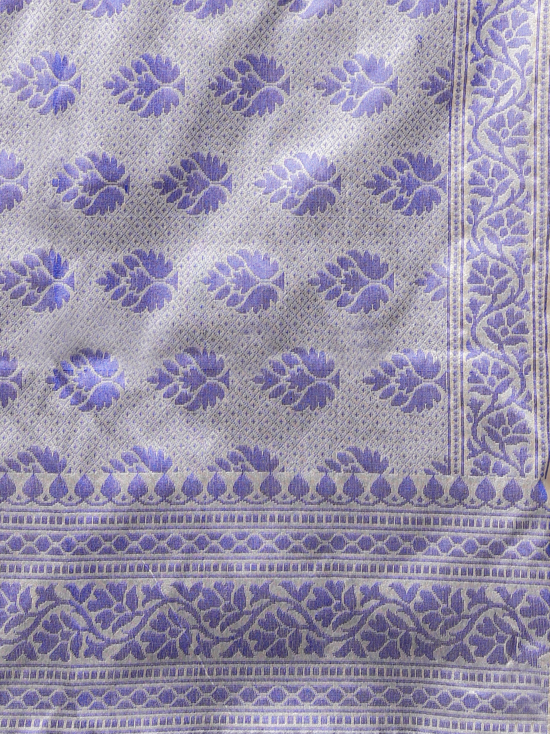 Indigo Cotton Silk saree with handloom weaving floral patterns and a broad border