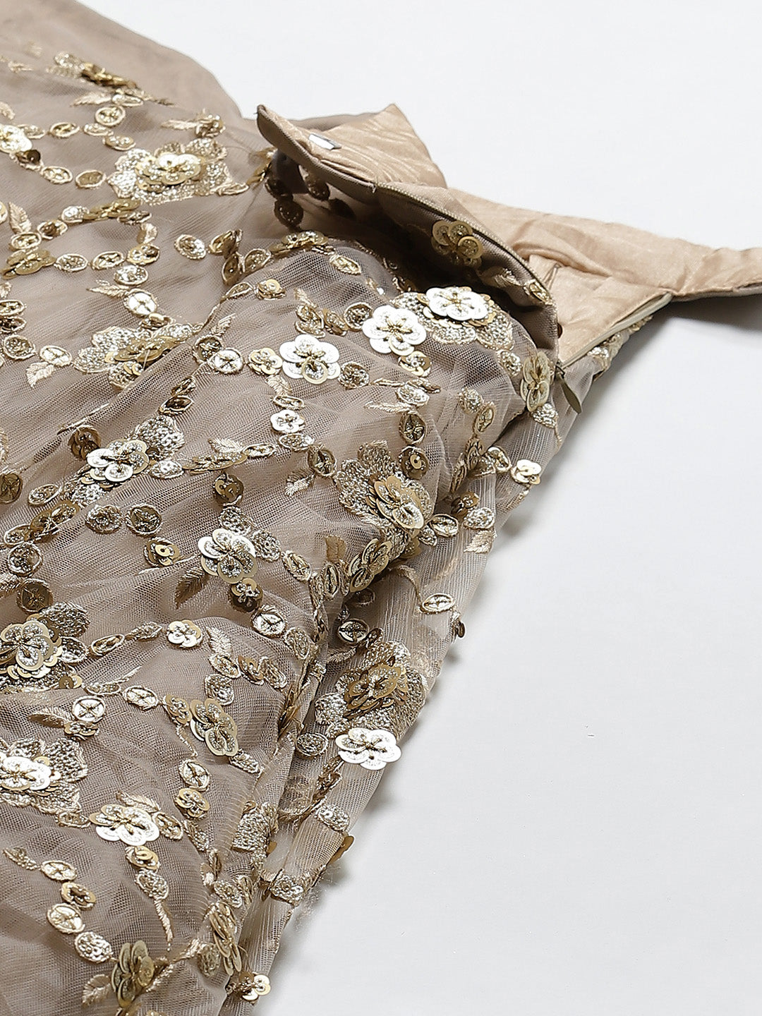 Made to Measure Gold Frills & Layers Lehenga Set With Mirror & Sequence Embroidery