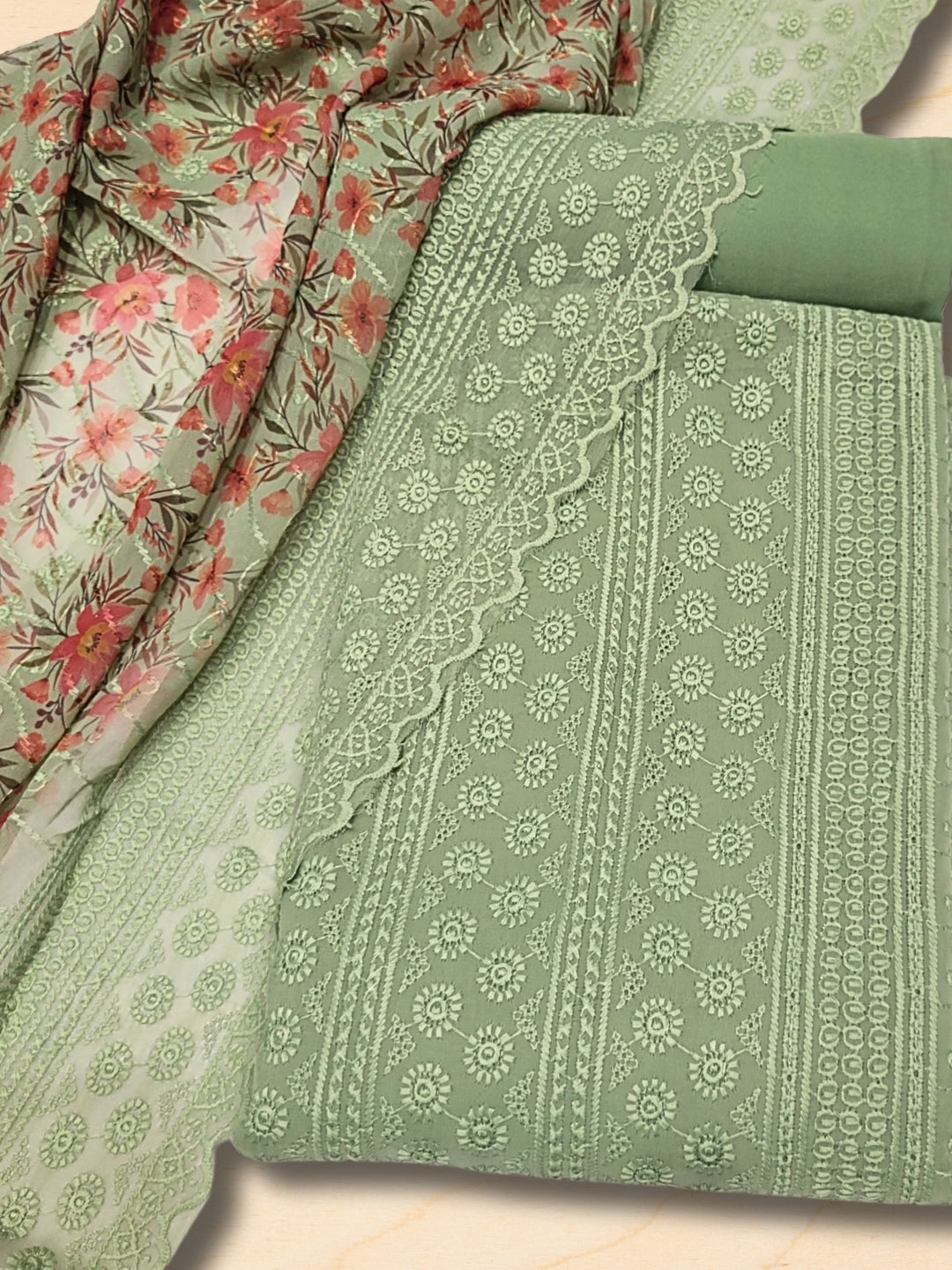 Chhabra 555 Chikankari Schiffli Embroidery Suit with Sequin Embellishment & Digital Print Dupatta