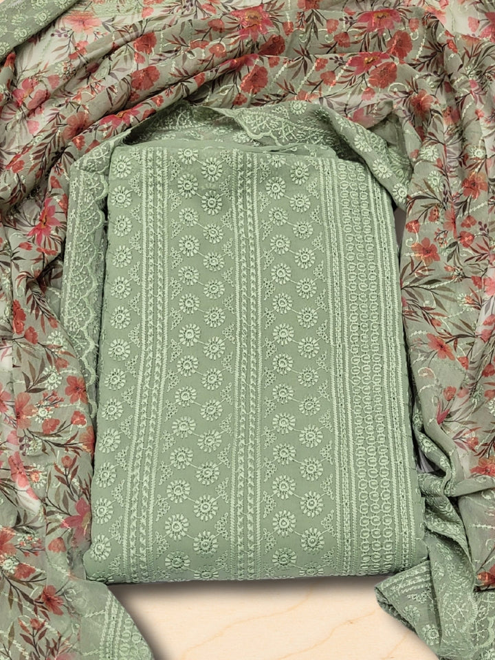 Chikankari Schiffli Embroidery Suit with Sequin Embellishment & Digital Print Dupatta