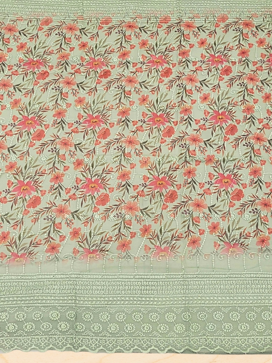 Chikankari Schiffli Embroidery Suit with Sequin Embellishment & Digital Print Dupatta