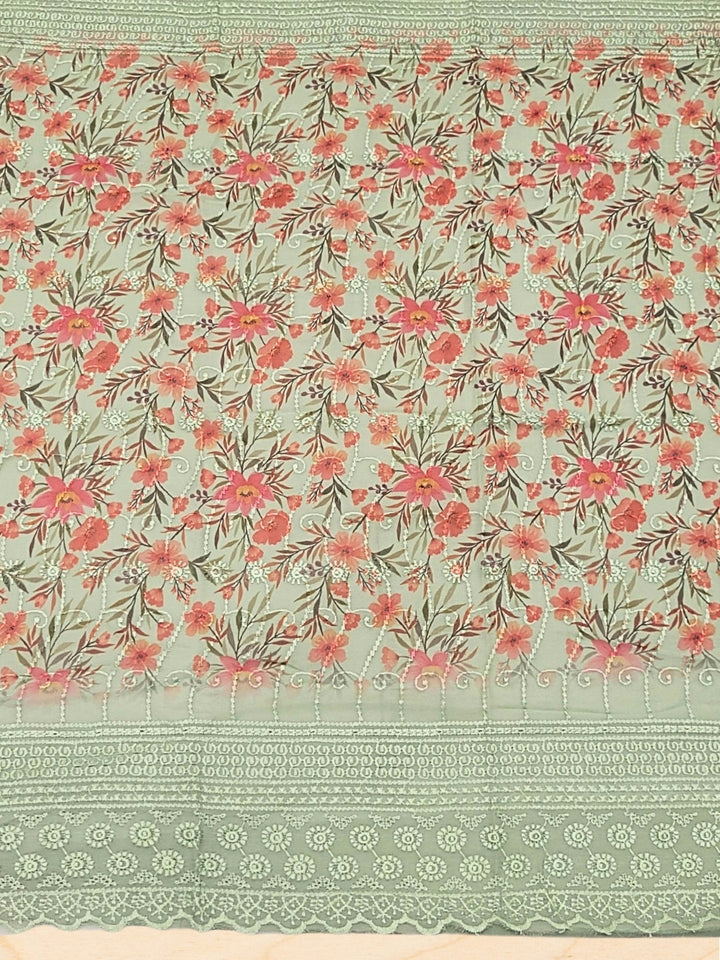 Chikankari Schiffli Embroidery Suit with Sequin Embellishment & Digital Print Dupatta