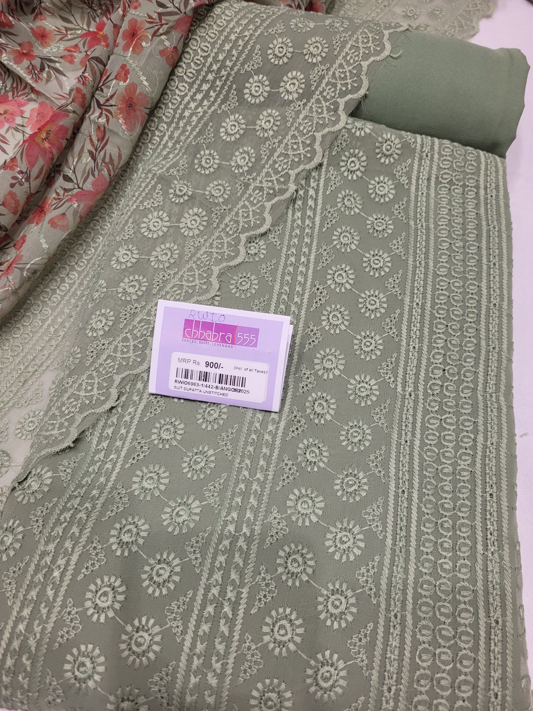 Chikankari Schiffli Embroidery Suit with Sequin Embellishment & Digital Print Dupatta