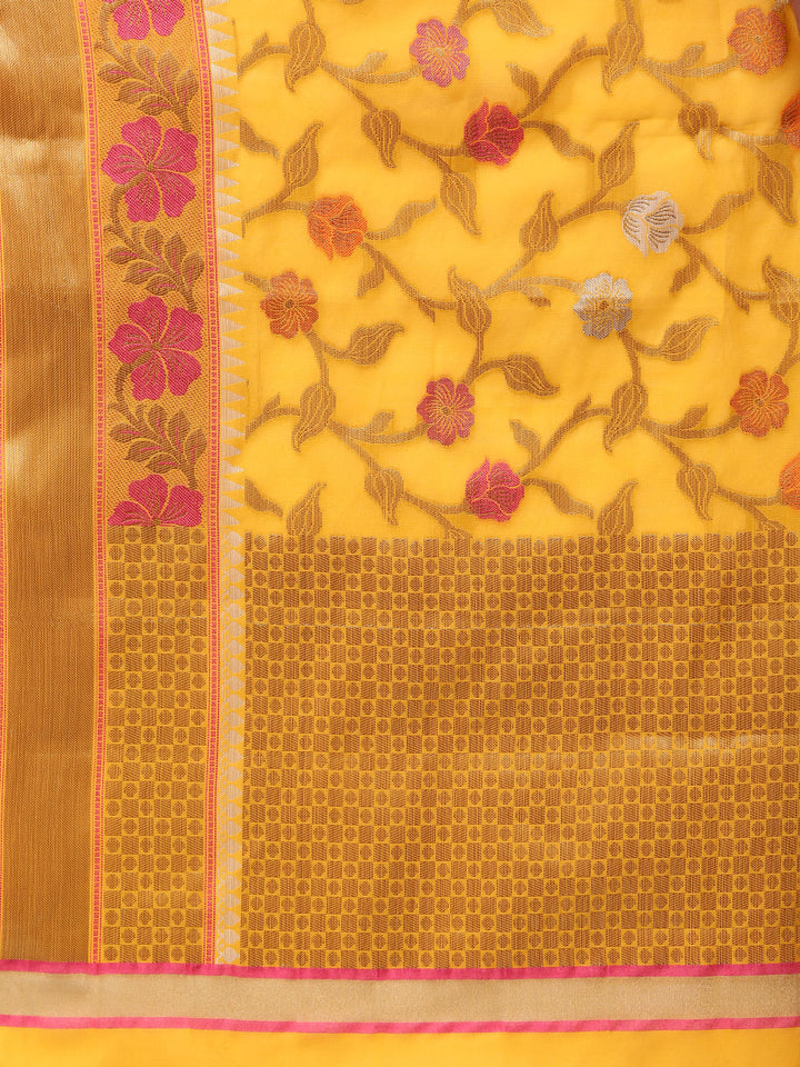 Chanderi Banarasi Silk saree with Zari and Resham Woven Flowers