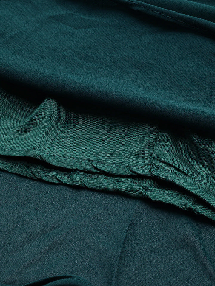 Made to Measure Teal Mirror Work Embellished Layered Dress with Attached Cape