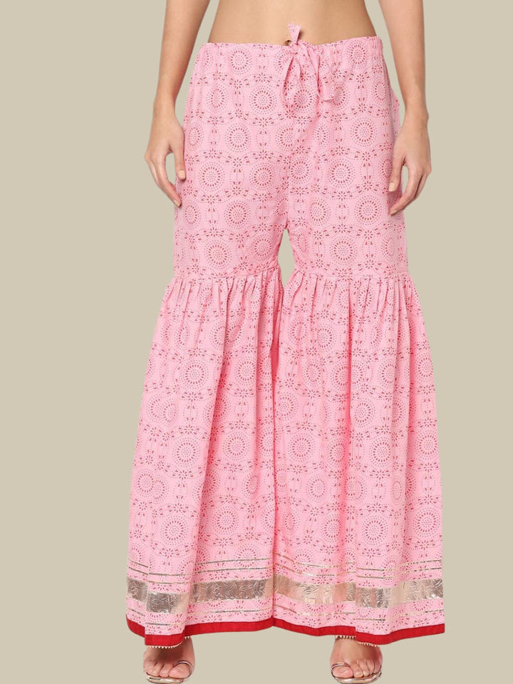 Pastel Floral Print Peplum Kurta Sharara Set with Cotton Dupatta