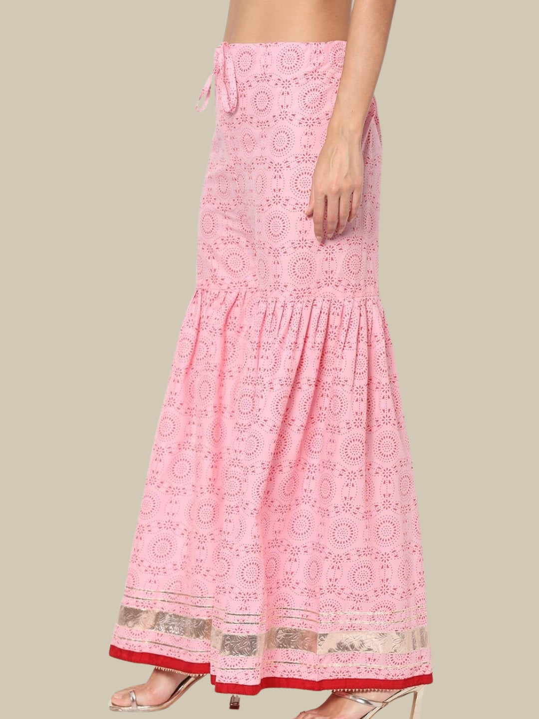 Pastel Floral Print Peplum Kurta Sharara Set with Cotton Dupatta