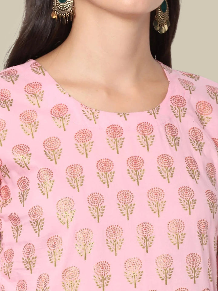 Pastel Floral Print Peplum Kurta Sharara Set with Cotton Dupatta