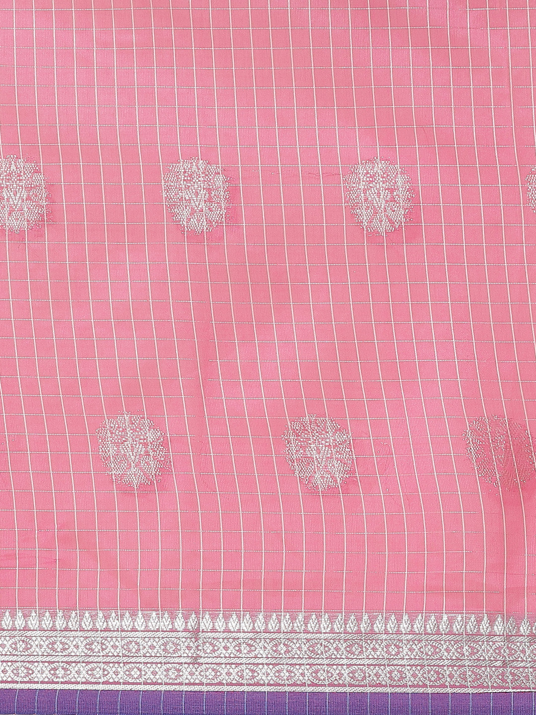 Chanderi Silk Kota saree with striped Zari weaving, Paisley motifs & Contrast Border