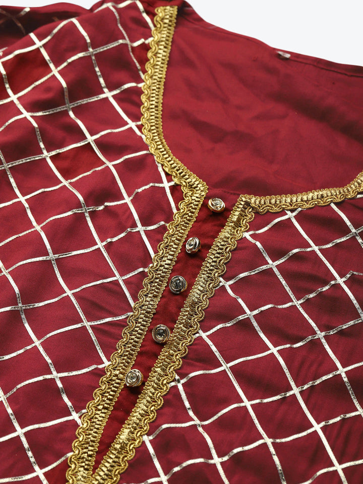Made to Measure Maroon Kurta Pallazo Set with Gotta Patti Embroidery & Chiffon Dupatta