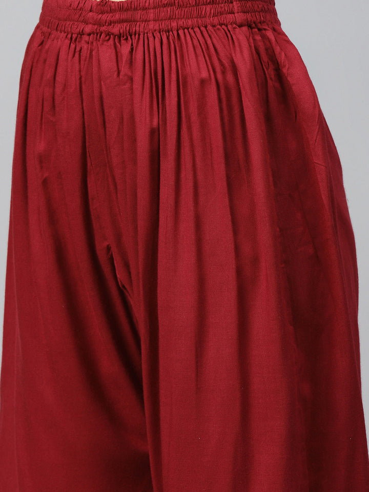 Made to Measure Maroon Kurta Pallazo Set with Gotta Patti Embroidery & Chiffon Dupatta