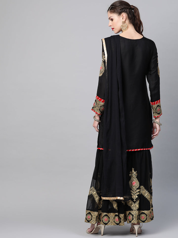 Embellished Kurta Sharara Set with Zari and Resham