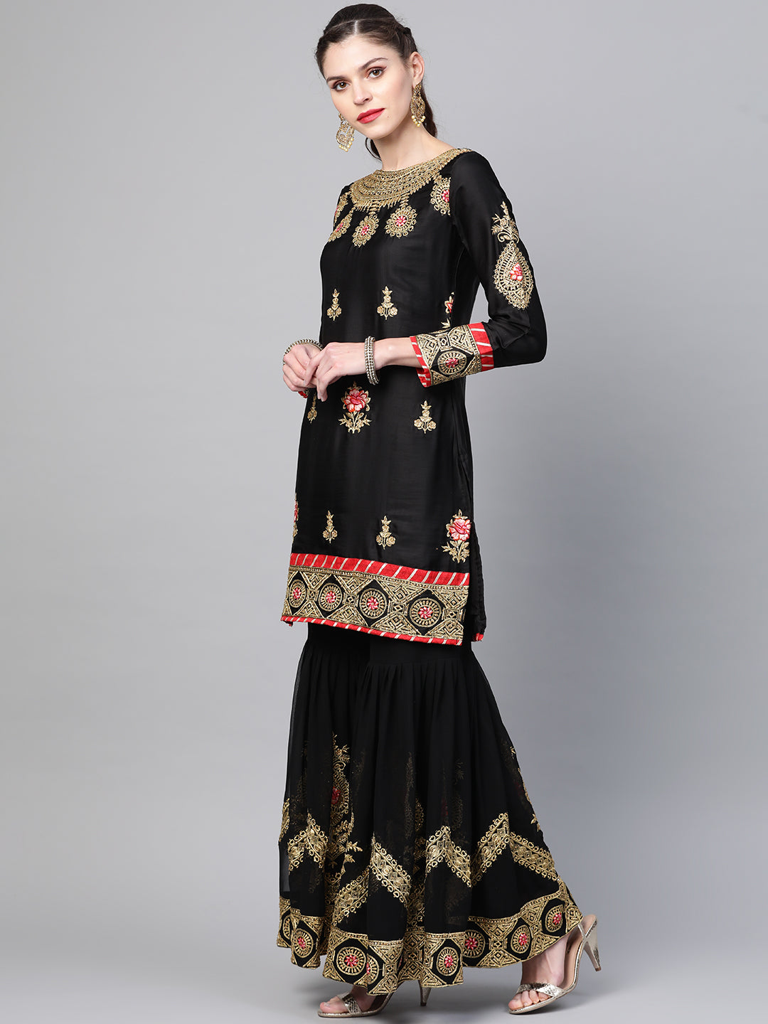 Embellished Kurta Sharara Set with Zari and Resham