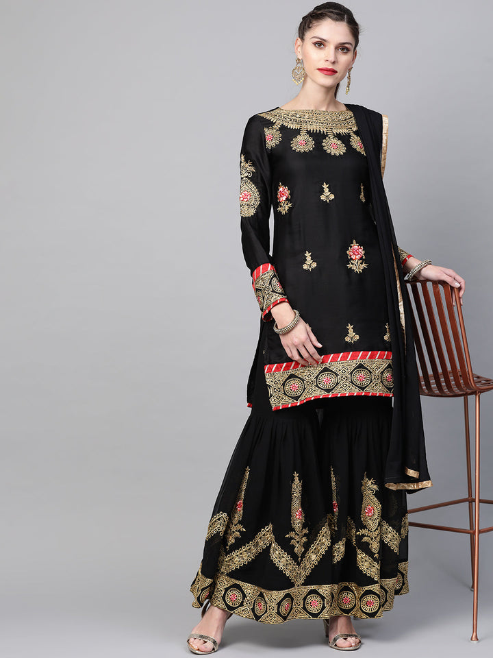Embellished Kurta Sharara Set with Zari and Resham