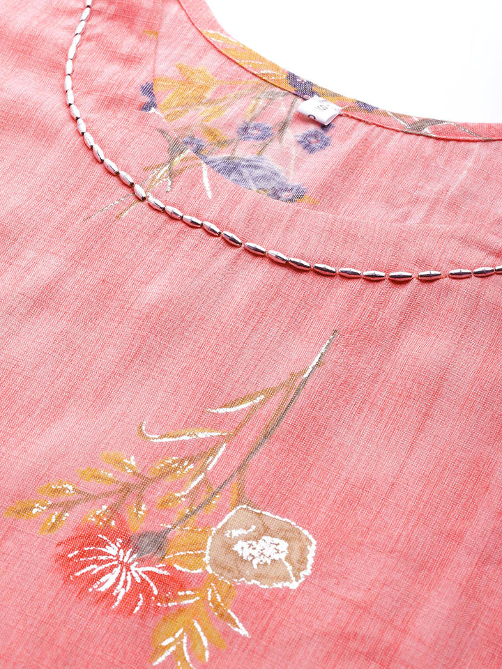 Pastel Pink Floral Digital Print Kurta Pallazo Set Embellished with Crystals