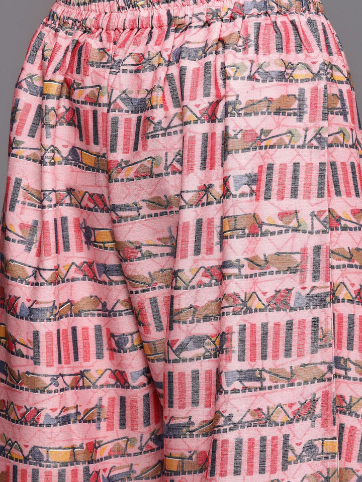 Pastel Pink Floral Digital Print Kurta Pallazo Set Embellished with Crystals