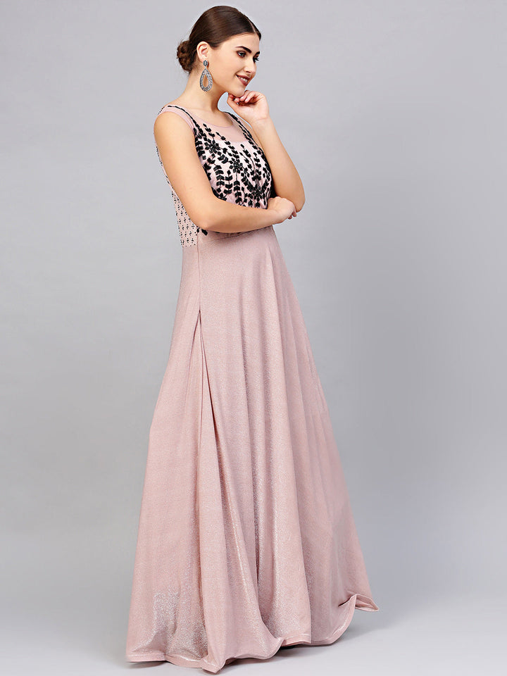 Lycra Cocktail Gown with Contrast Black Embroidery