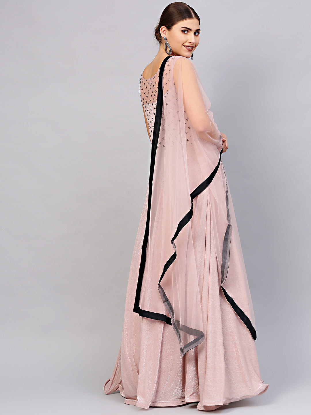 Lycra Cocktail Gown with Contrast Black Embroidery