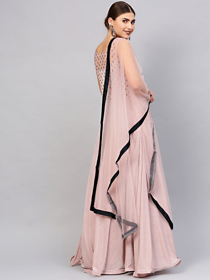 Lycra Cocktail Gown with Contrast Black Embroidery