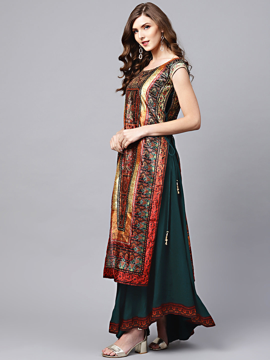 Tribal Pattern Layered Dress with Crystal Embellishments