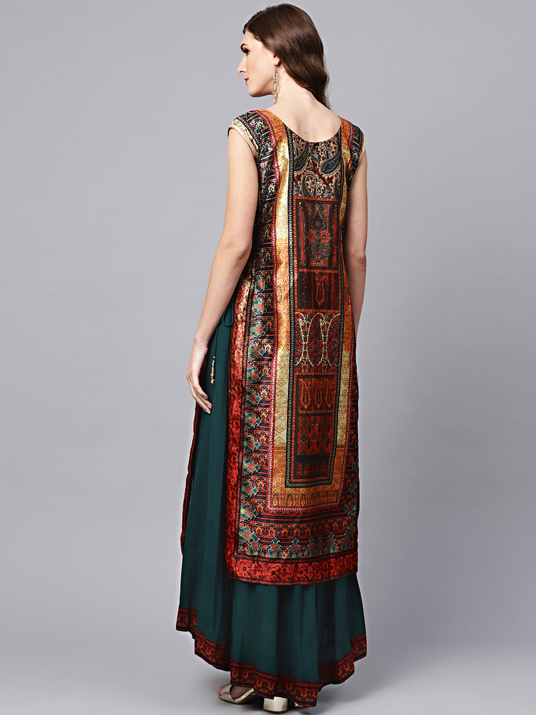 Tribal Pattern Layered Dress with Crystal Embellishments
