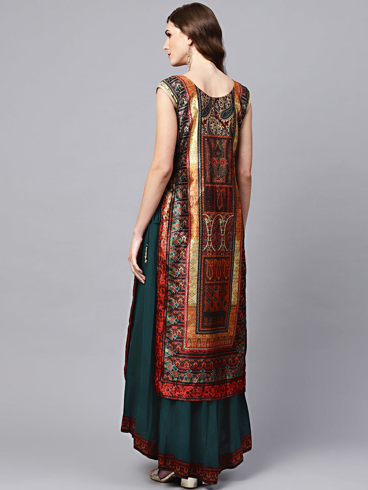Tribal Pattern Layered Dress with Crystal Embellishments