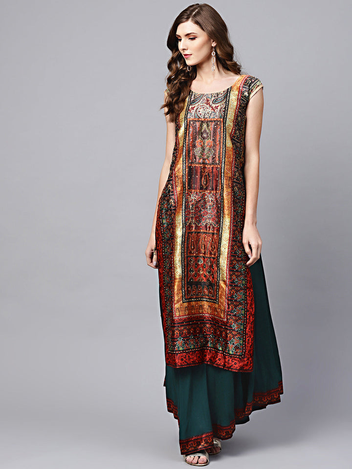 Tribal Pattern Layered Dress with Crystal Embellishments