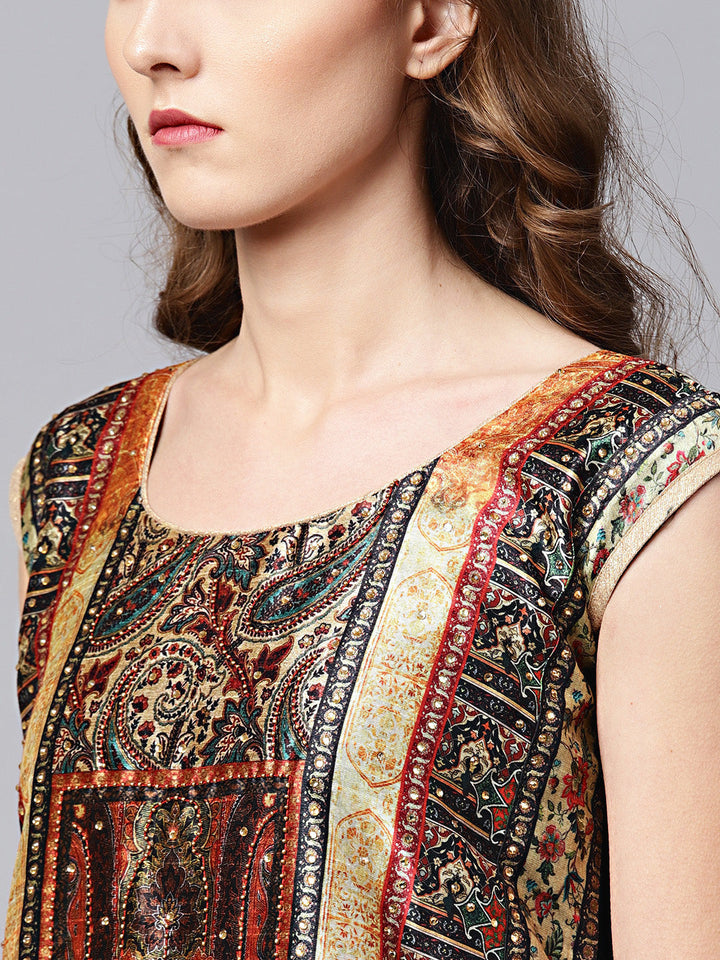 Tribal Pattern Layered Dress with Crystal Embellishments
