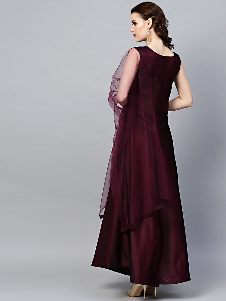 Crystal Embellished Silk Flared Suit in Floral Pattern