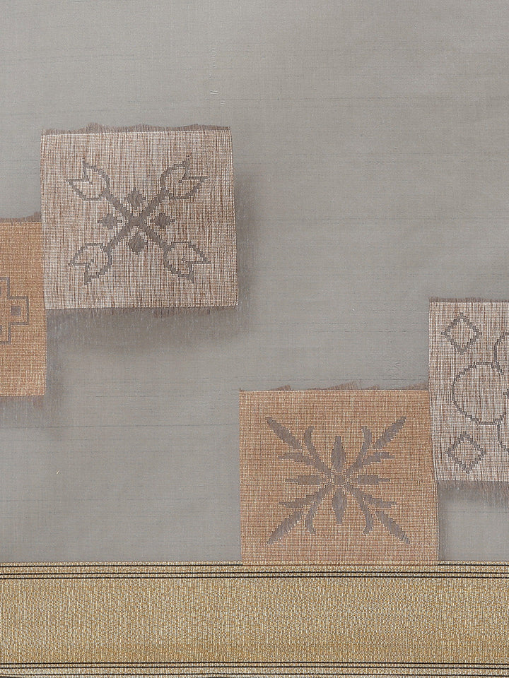 Banarasi Chanderi Heritage Of India Checked Saree with Gold Silver Geometrical Pattern