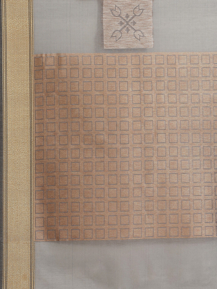 Banarasi Chanderi Heritage Of India Checked Saree with Gold Silver Geometrical Pattern