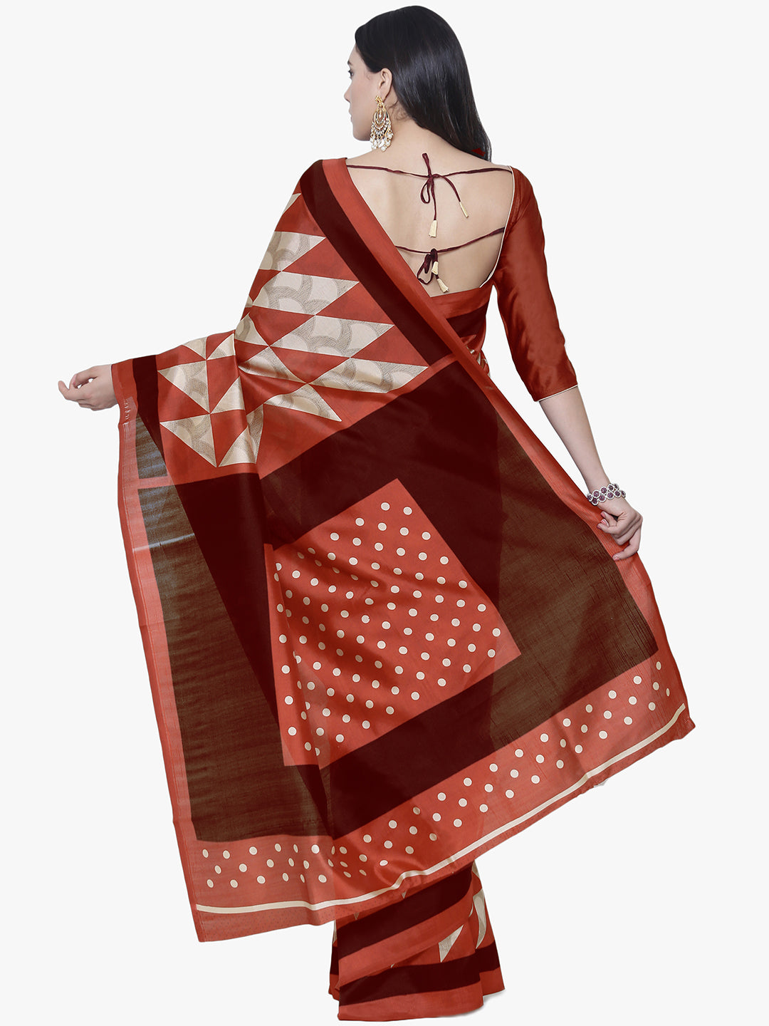 Rust & Beige Art Silk Printed Party Wear Saree
