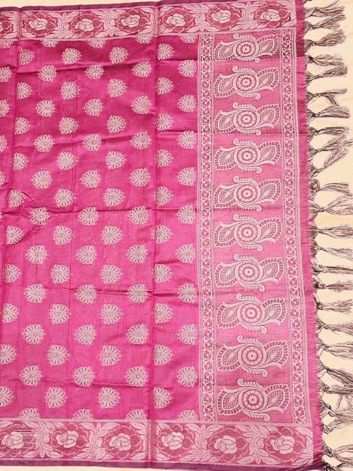 Banarasi Silk Dress Material with Scalloped Floral Motifs & Jaal pattern Jhallar Dupatta