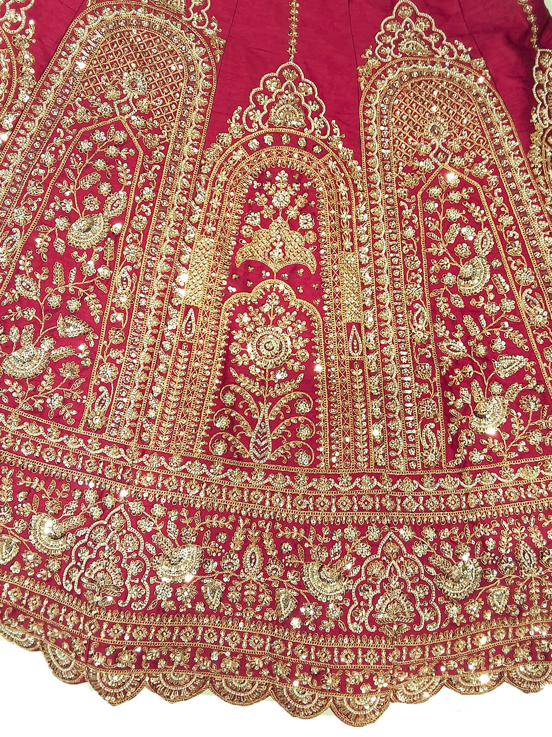 Rani Pink Bridal Heavy Embroidered Lehenga Choli Set with 2 Dupatta