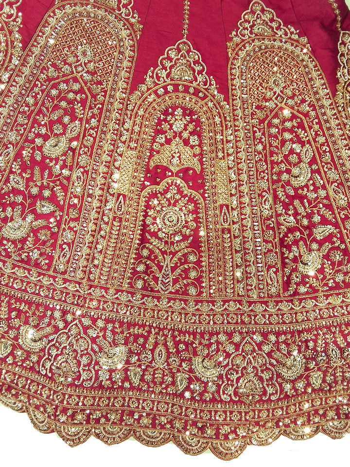 Rani Pink Bridal Heavy Embroidered Lehenga Choli Set with 2 Dupatta