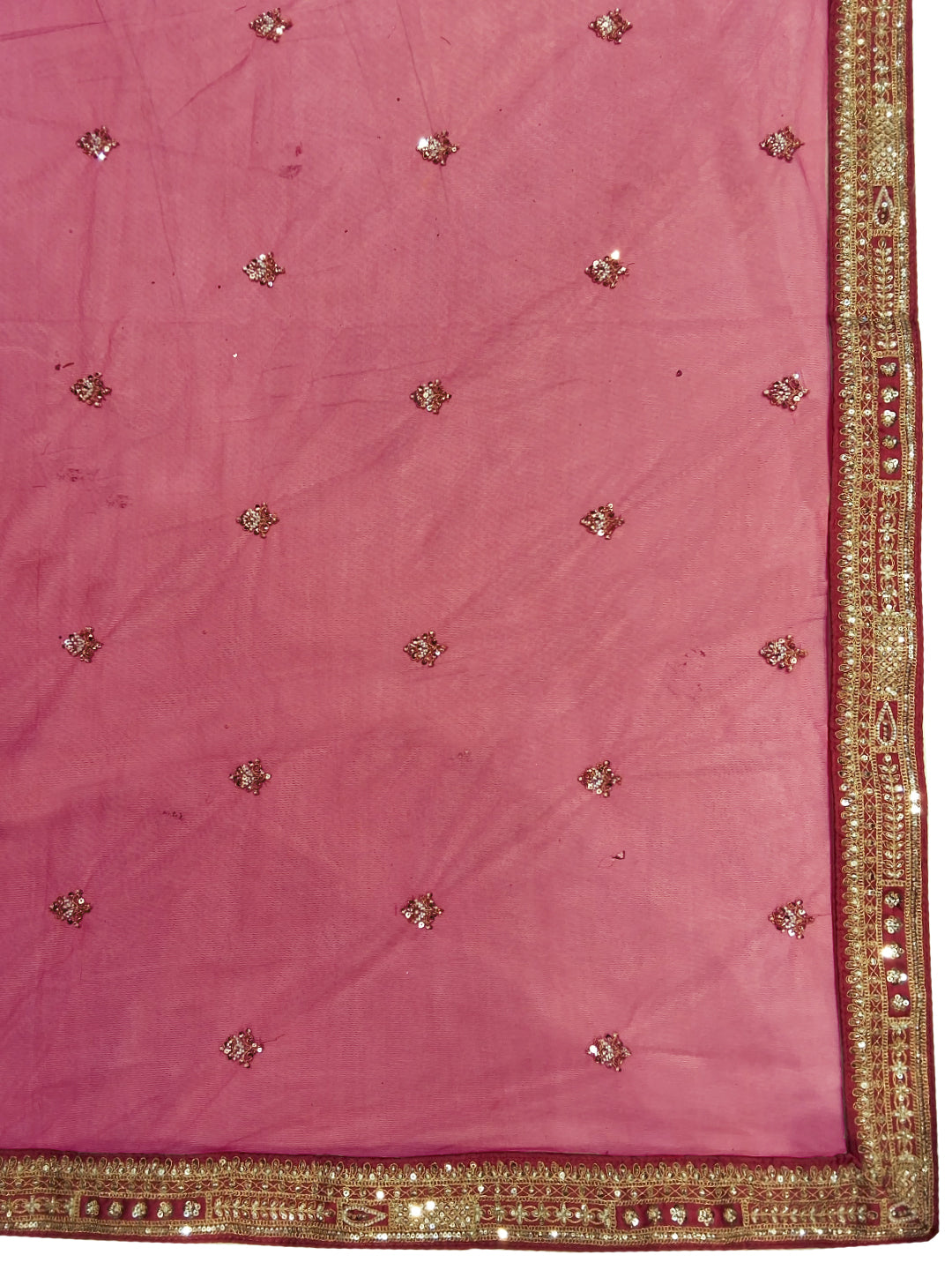 Rani Pink Bridal Heavy Embroidered Lehenga Choli Set with 2 Dupatta