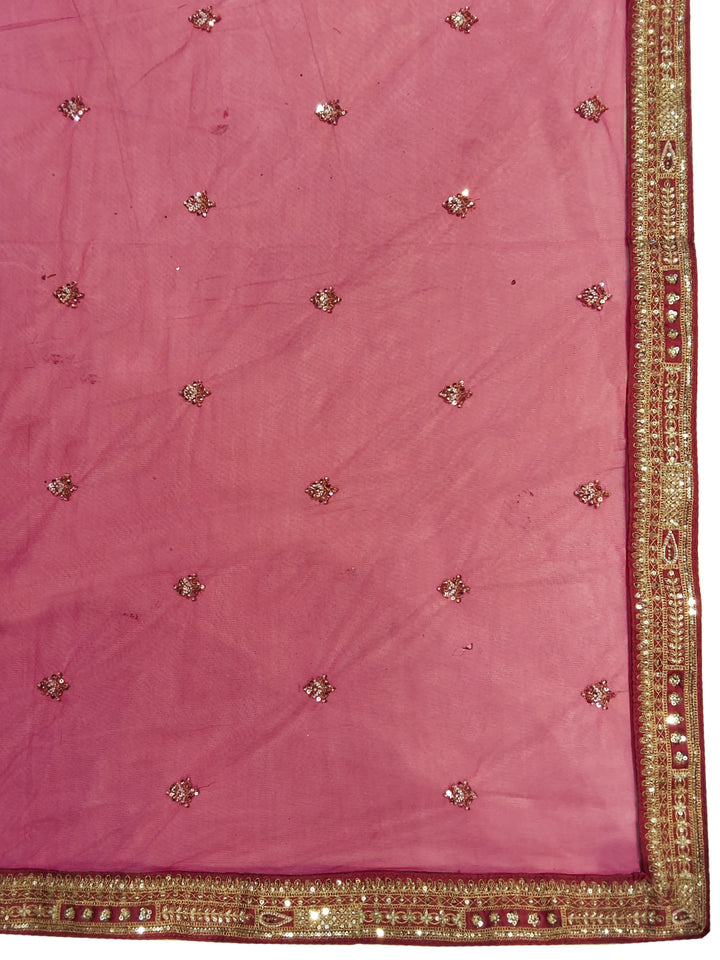 Rani Pink Bridal Heavy Embroidered Lehenga Choli Set with 2 Dupatta
