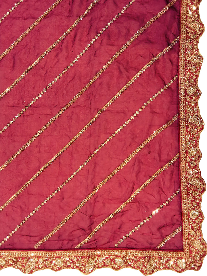 Rani Pink Bridal Heavy Embroidered Lehenga Choli Set with 2 Dupatta