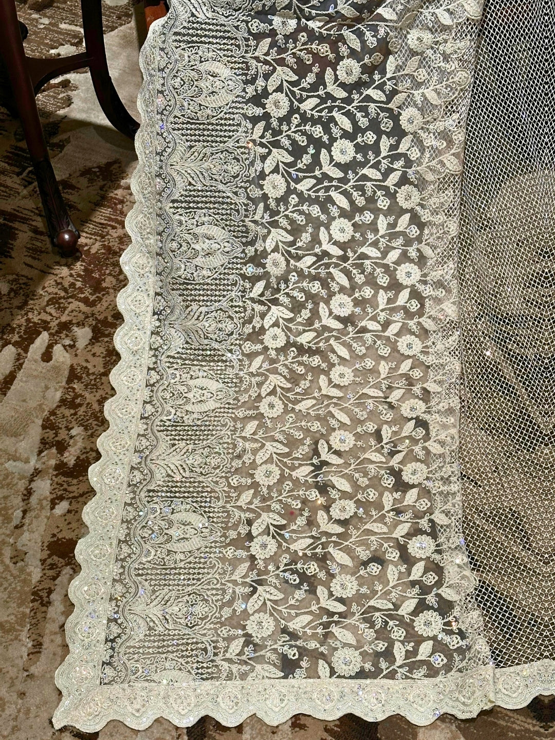 White Embroidered Net Saree