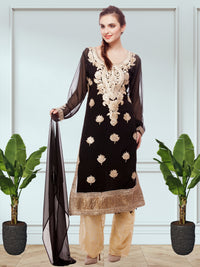 Georgette Semi-Stitched Suit with Laced Hemlines & Applique Embroidery