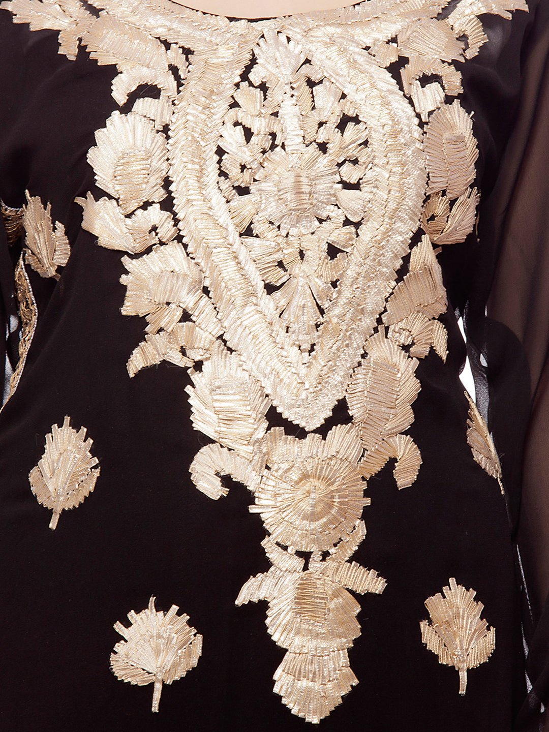 Georgette Semi-Stitched Suit with Laced Hemlines & Applique Embroidery