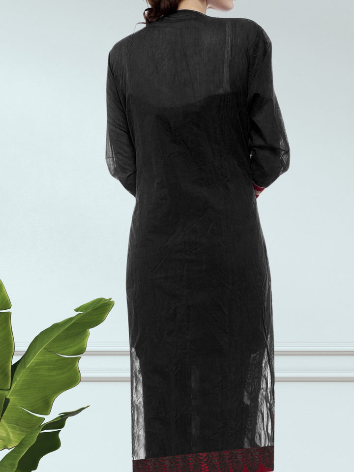 Georgette Semi-Stitched Suit with Laced Hemlines & Applique Embroidery
