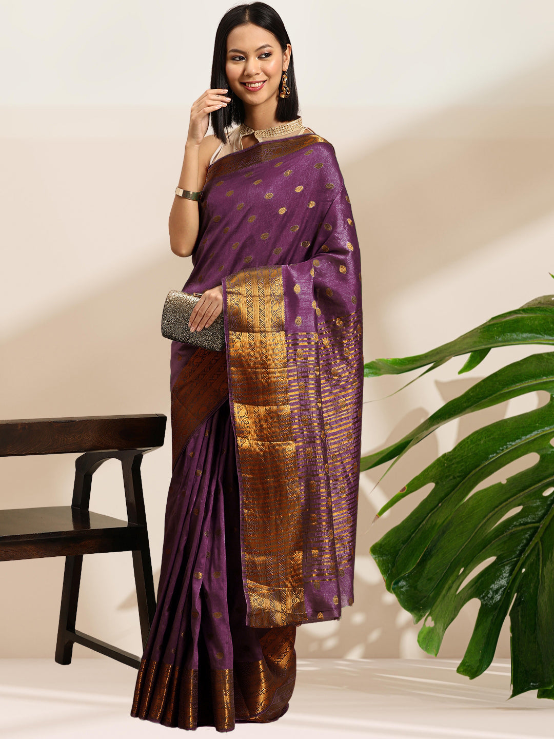 Chhabra 555 Zari Woven Ethnic Border Mysore Silk Handloom Saree with Meenakari weaving