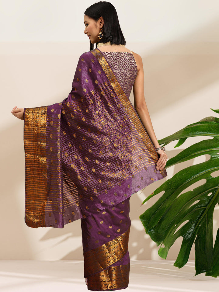 Zari Woven Ethnic Border Mysore Silk Handloom Saree with Meenakari weaving